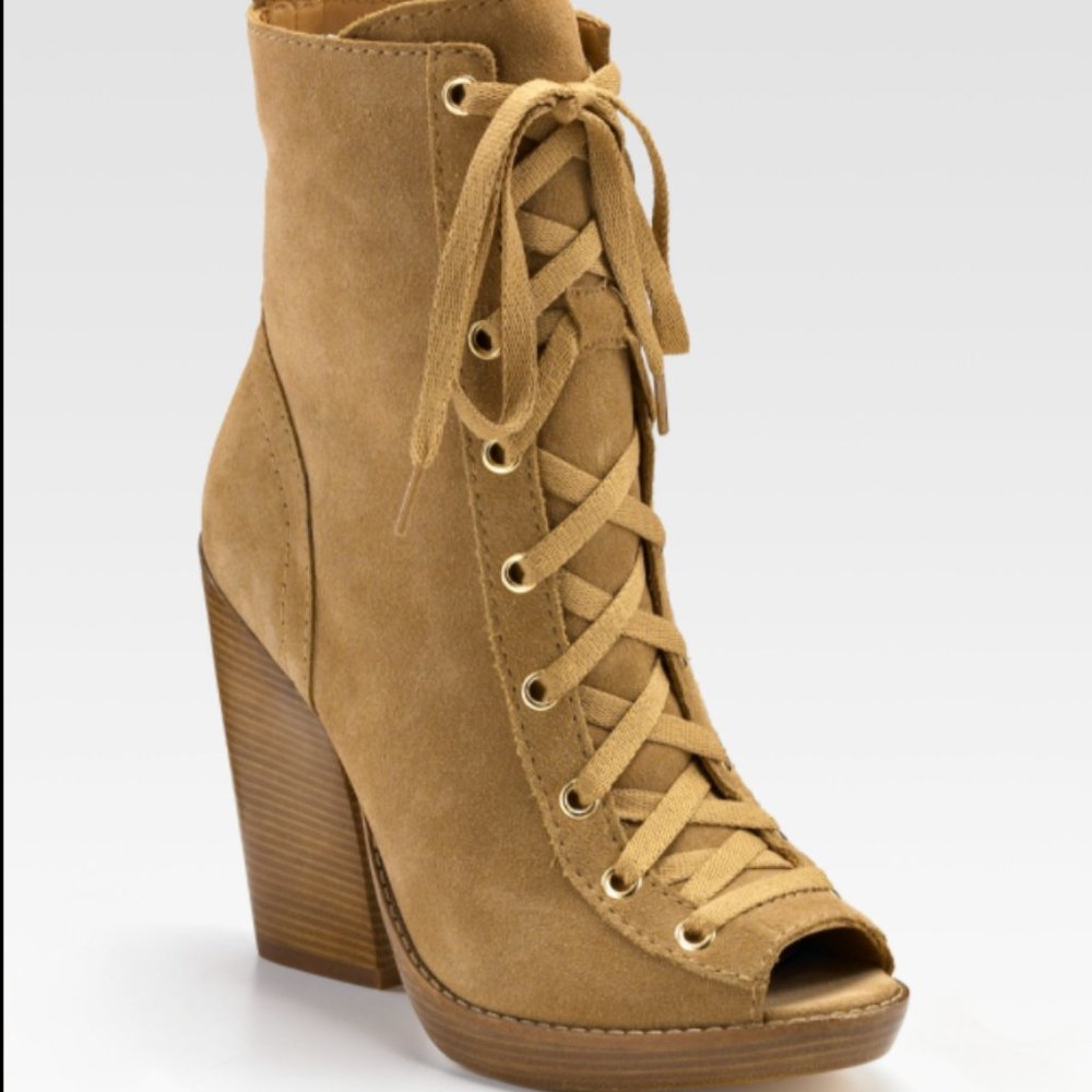 Michael Kors Angie Suede Laceup Peeptoe Ankle Boot
